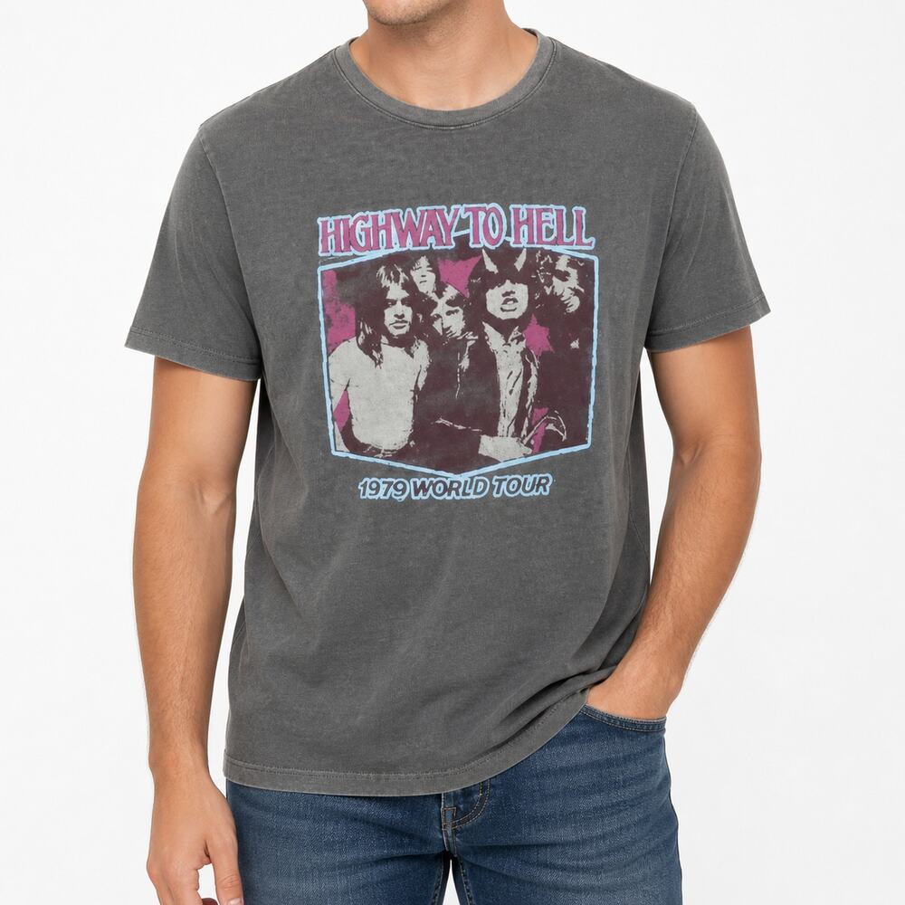 Lucky Brand AC DC Highway to Hell 1979 World Tour T-Shirt Mens XL Gray Band